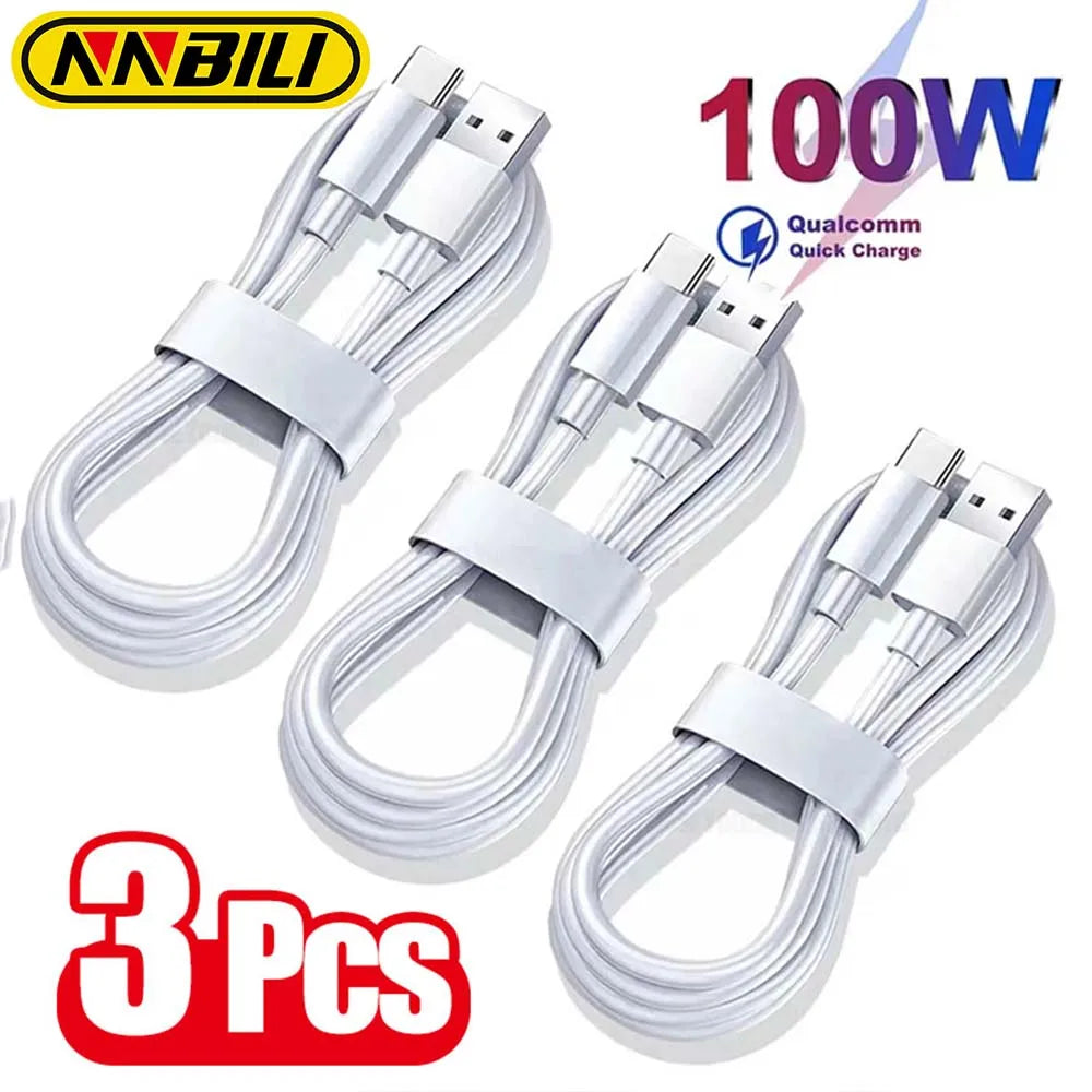 ⚡🔌 NNBILI Καλώδιο USB Type-C 100W 10A – Super Fast Charging 📱 Για Huawei, OPPO, vivo, iQoo (1–3 τεμάχια)