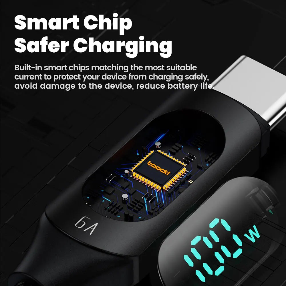 ⚡🔌 Toocki 100W USB-C Fast Charging Cable – Ταχύτατη Φόρτιση με Ψηφιακή Ένδειξη 🎯