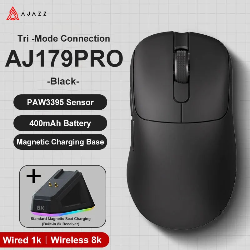 AJAZZ AJ179 PRO Wireless Gaming Mouse – PAW3395, 26.000 DPI, RGB Μαγνητική Βάση Φόρτισης, Ultra-Light 58g 🖱️🔥
