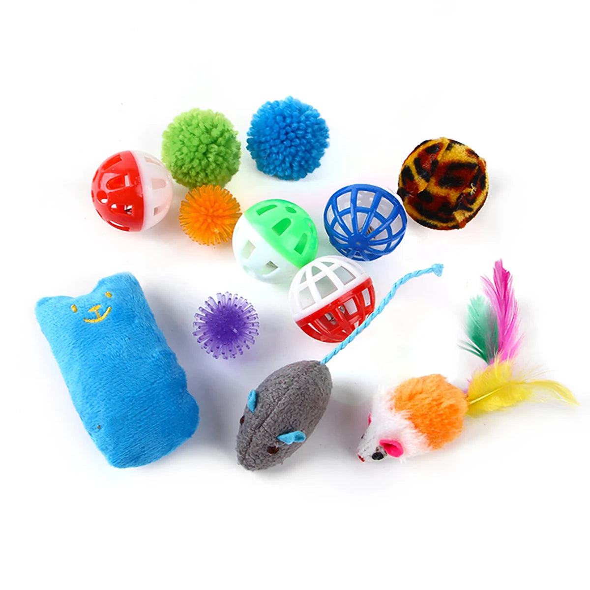 12/20pcs Cat Toy Set 🐱🎁 | Bell Ball, Sisal Mouse & Stick 🎾🐭 | Interactive Play for Kittens & Cats ✅