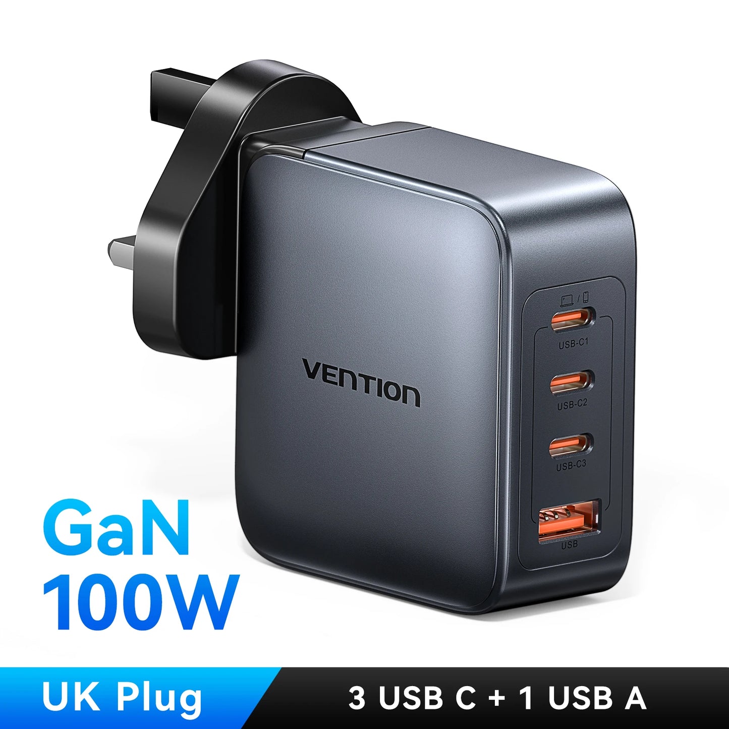 ⚡ Vention 100W GaN Φορτιστής 4 Θυρών USB-C – PD Fast Charge Η απόλυτη λύση για ταυτόχρονη και γρήγορη φόρτιση laptop, tablet και smartphone! 💻📱🔋