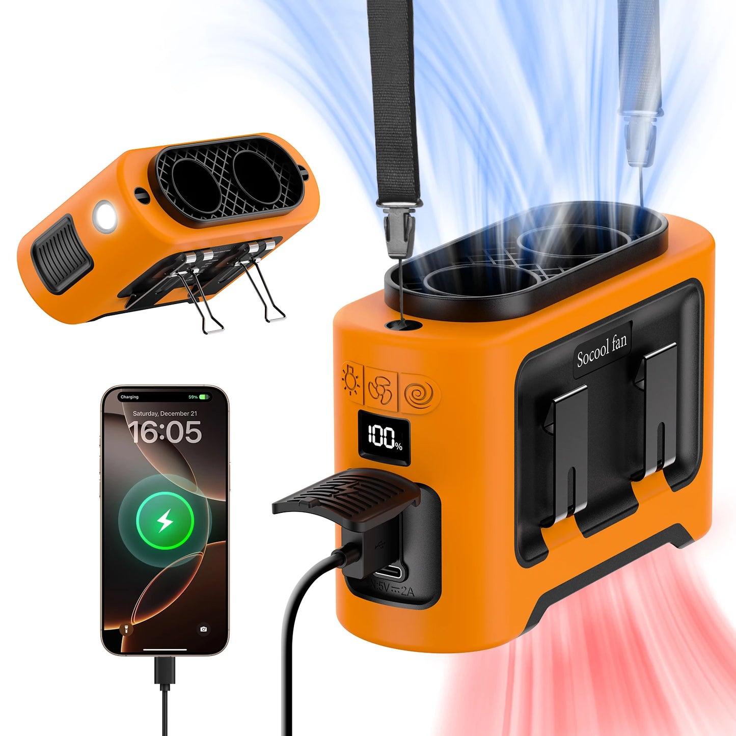 🌀 Socool 14500mAh Φορητός Ανεμιστήρας Μέσης – Διπλό Turbo, LED, Power Bank & 5 σε 1 Λειτουργίες Το απόλυτο gadget για να μείνεις δροσερός σε κάθε περίσταση! 🌞💨