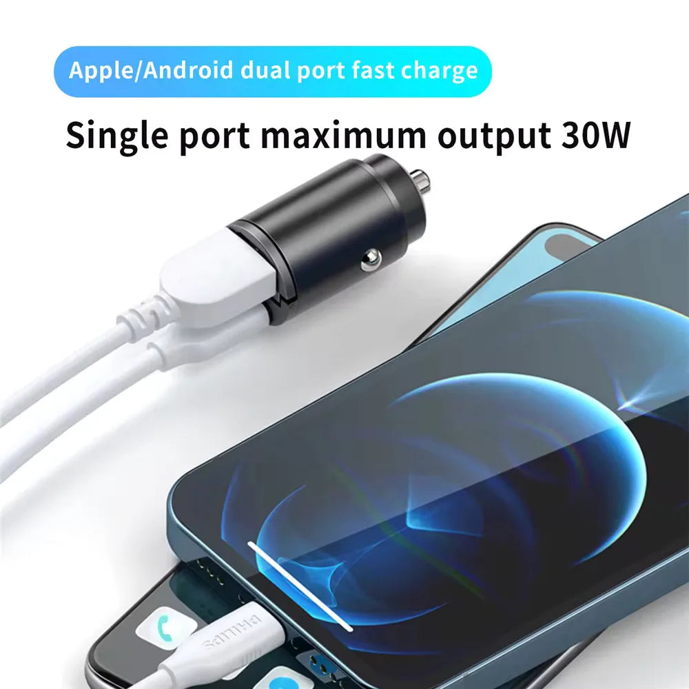 ⚡🚗 Mini Car Charger QC3.0 PD 100W/200W – Dual USB & Type-C Γρήγορος Φορτιστής Αυτοκινήτου 12-24V