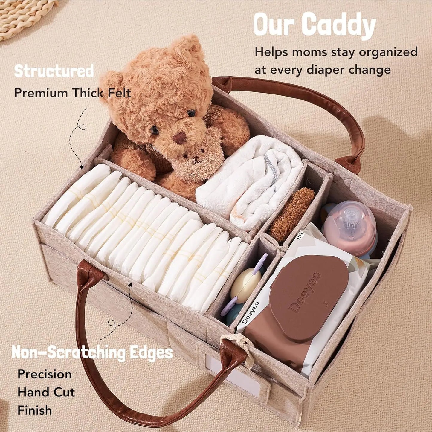 👶🍼 Baby Felt Storage Organizer Basket – Πολυχρηστικό Caddy για Πάνες & Αξεσουάρ