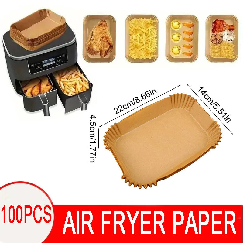 🍟✨ 50τμχ Air Fryer Χαρτιά Μίας Χρήσης – Αντικολλητικά Στρογγυλά Parchment Liners για Υγιεινό Μαγείρεμα 🥧