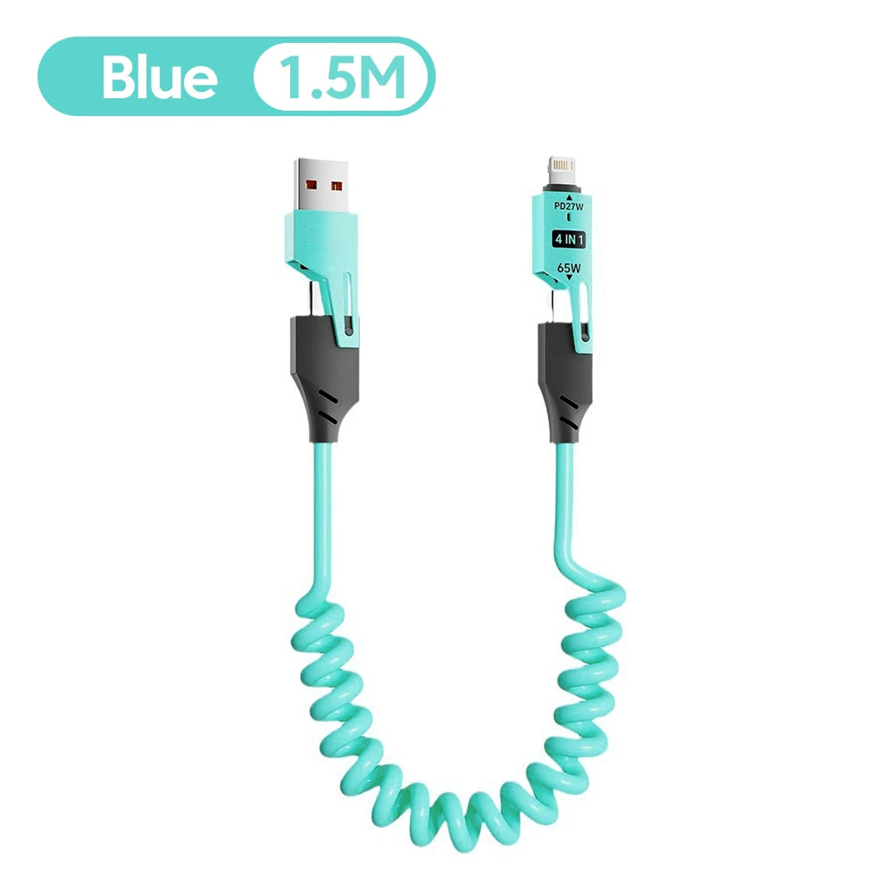 📱⚡ 4 σε 1 Καλώδιο Φόρτισης 65W – Multi Port USB Type-C & Lightning 🚀 Για iPhone 16/15, Samsung, Xiaomi & Περισσότερα 🔋