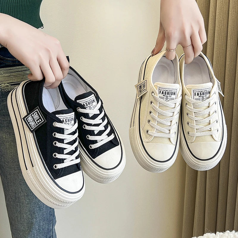 🖤👟 Γυναικεία Μαύρα Canvas Sneakers με Πλατφόρμα & Κορδόνια 👟🖤