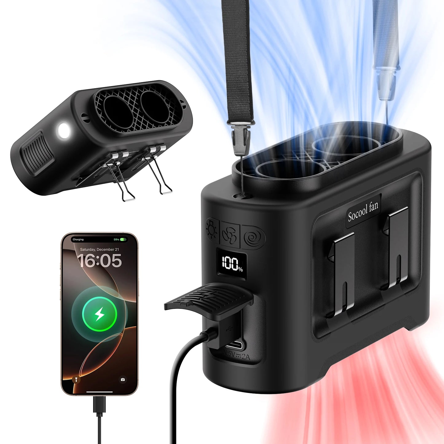 🌀 Socool 14500mAh Φορητός Ανεμιστήρας Μέσης – Διπλό Turbo, LED, Power Bank & 5 σε 1 Λειτουργίες Το απόλυτο gadget για να μείνεις δροσερός σε κάθε περίσταση! 🌞💨