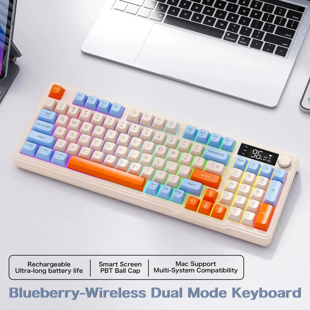 ⌨️🔥 FREEWOLF M96 Wireless Mechanical Keyboard 🌈 Gradient Keycaps | 🔄 Dual-Mode BT/2.4G | 🖥️ OLED Οθόνη | 🔋 Μπαταρία μεγάλης διάρκειας