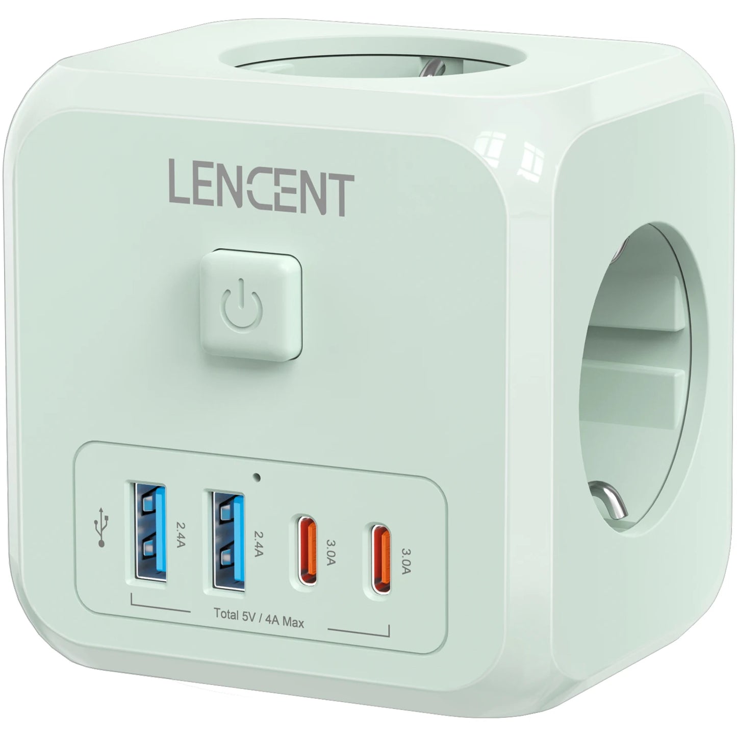 LENCENT EU Plug Cube 🔌 | 7-in-1 Power Hub ⚡ | 3 AC + 2 USB + 2 Type-C 🔋 | On/Off Switch ✅