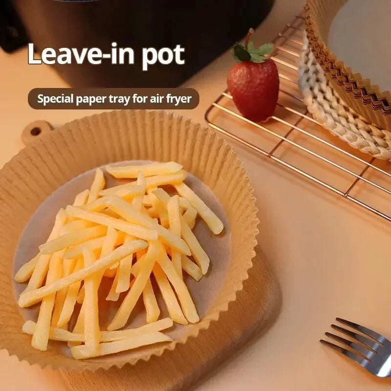 🍟🧾 50pcs Air Fryer Paper Liners – Μαγείρεμα Χωρίς Λάδια & Καθάρισμα! 🧾🍟 Parchment Wood Pulp | Waterproof | Oil-Proof | Baking & Steaming Accessories