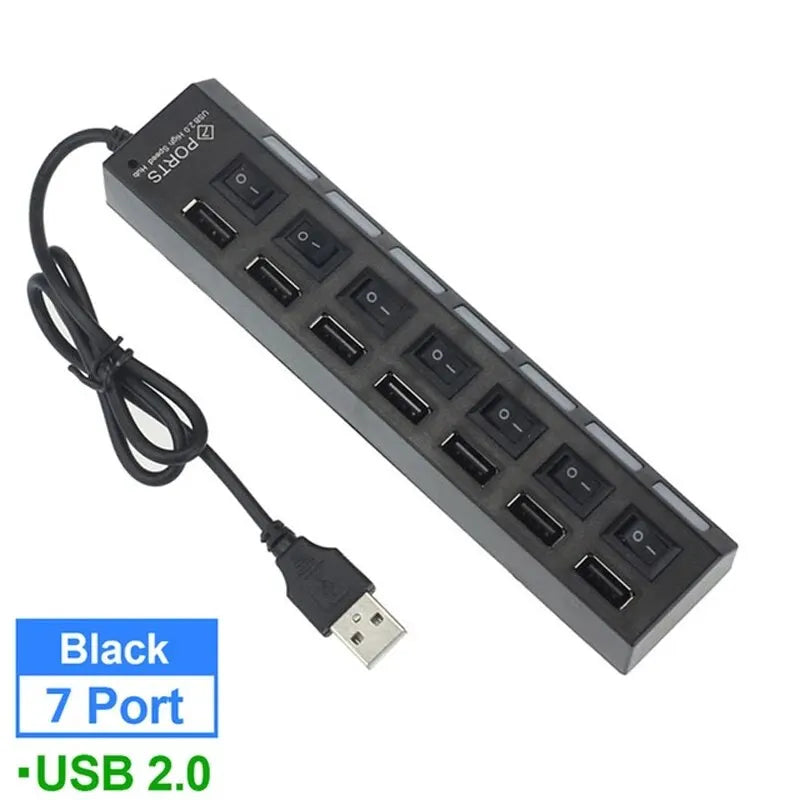 🔌 Switch Extension Hub – 7/4 Θύρες USB 2.0 Hub με Ανεξάρτητους Διακόπτες & LED Ενδείξεις