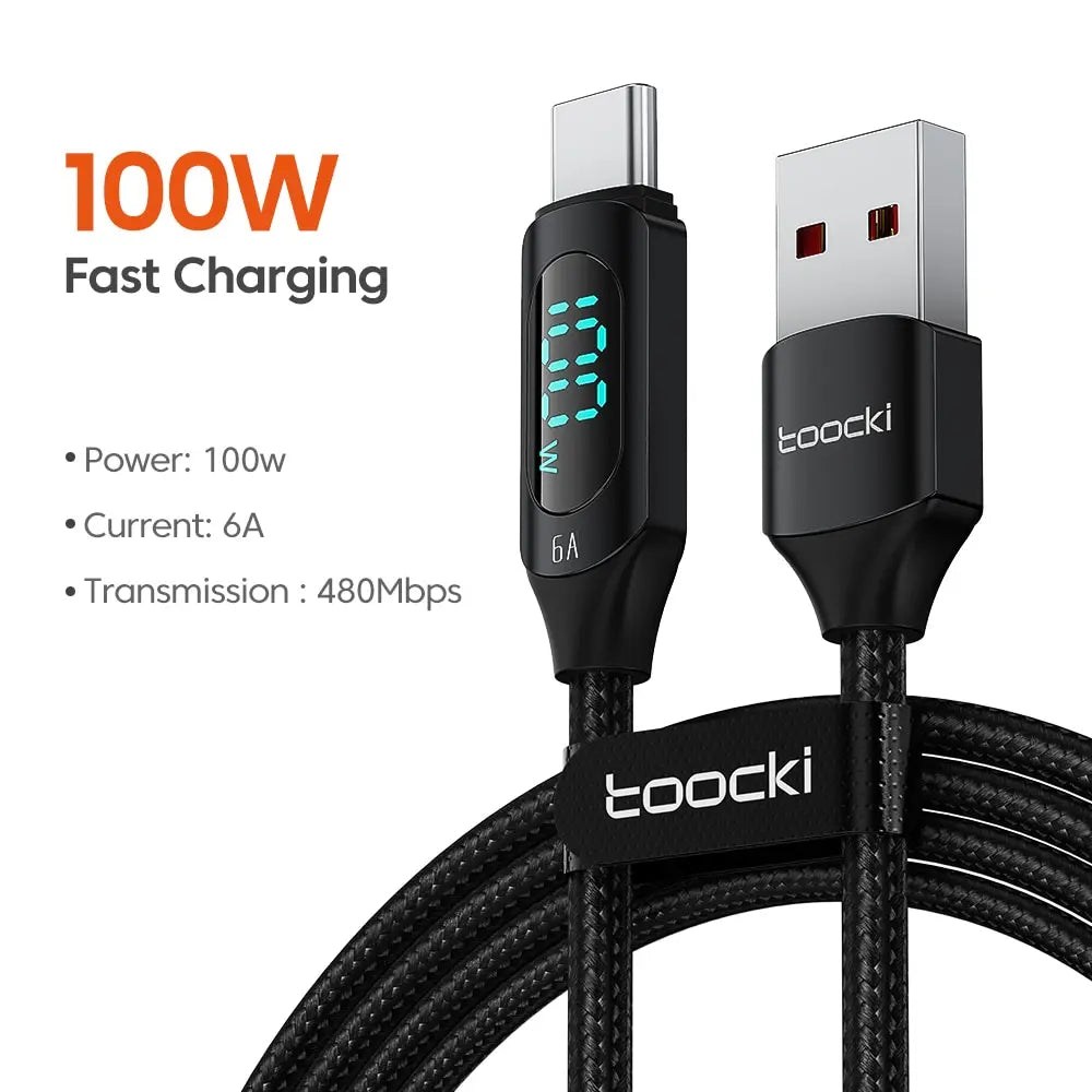 ⚡🔌 Toocki 100W USB-C Fast Charging Cable – Ταχύτατη Φόρτιση με Ψηφιακή Ένδειξη 🎯