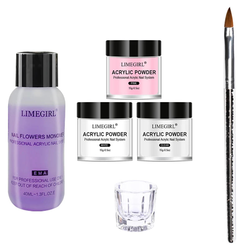 💅✨ Acrylic Nail Kit – Crystal Liquid 40ml & Acrylic Powder 45ml (Pink, White, Clear) 🎯