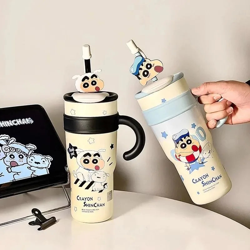 🥤✨ MINISO Crayon Shin-chan Θερμός με Καλαμάκι | Ανοξείδωτο Καρτούν Παγουρίνο Μεγάλης Χωρητικότητας 🎨🐻