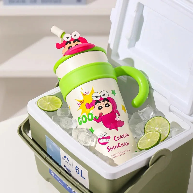 🥤✨ MINISO Crayon Shin-chan Θερμός με Καλαμάκι | Ανοξείδωτο Καρτούν Παγουρίνο Μεγάλης Χωρητικότητας 🎨🐻