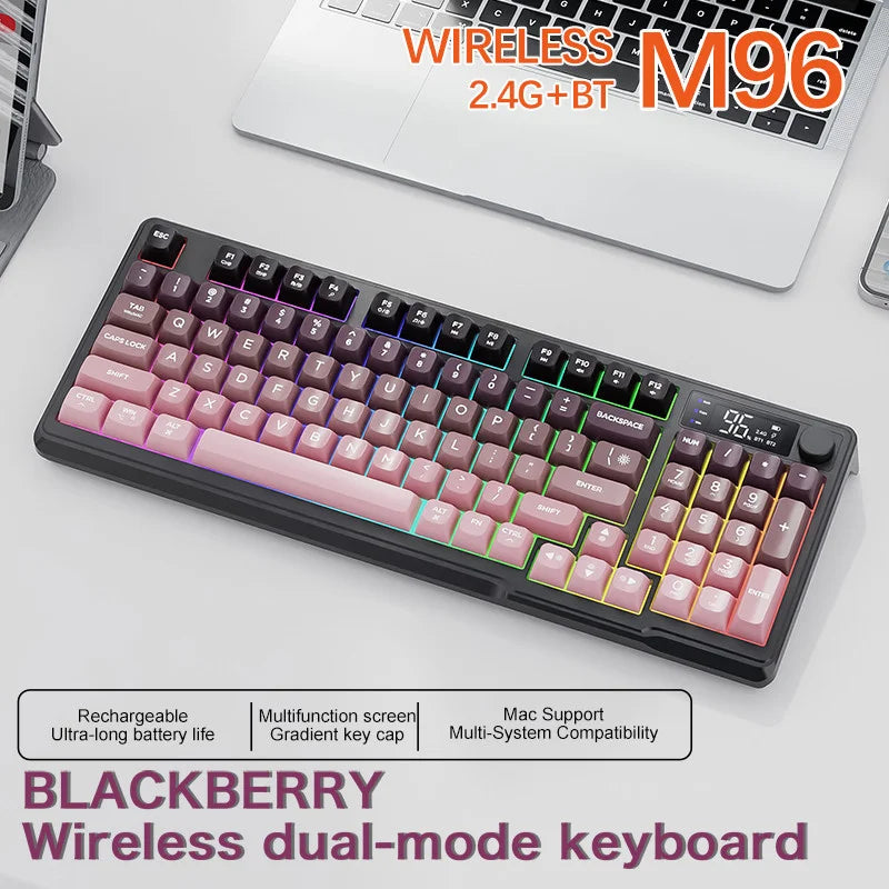 ⌨️🔥 FREEWOLF M96 Wireless Mechanical Keyboard 🌈 Gradient Keycaps | 🔄 Dual-Mode BT/2.4G | 🖥️ OLED Οθόνη | 🔋 Μπαταρία μεγάλης διάρκειας