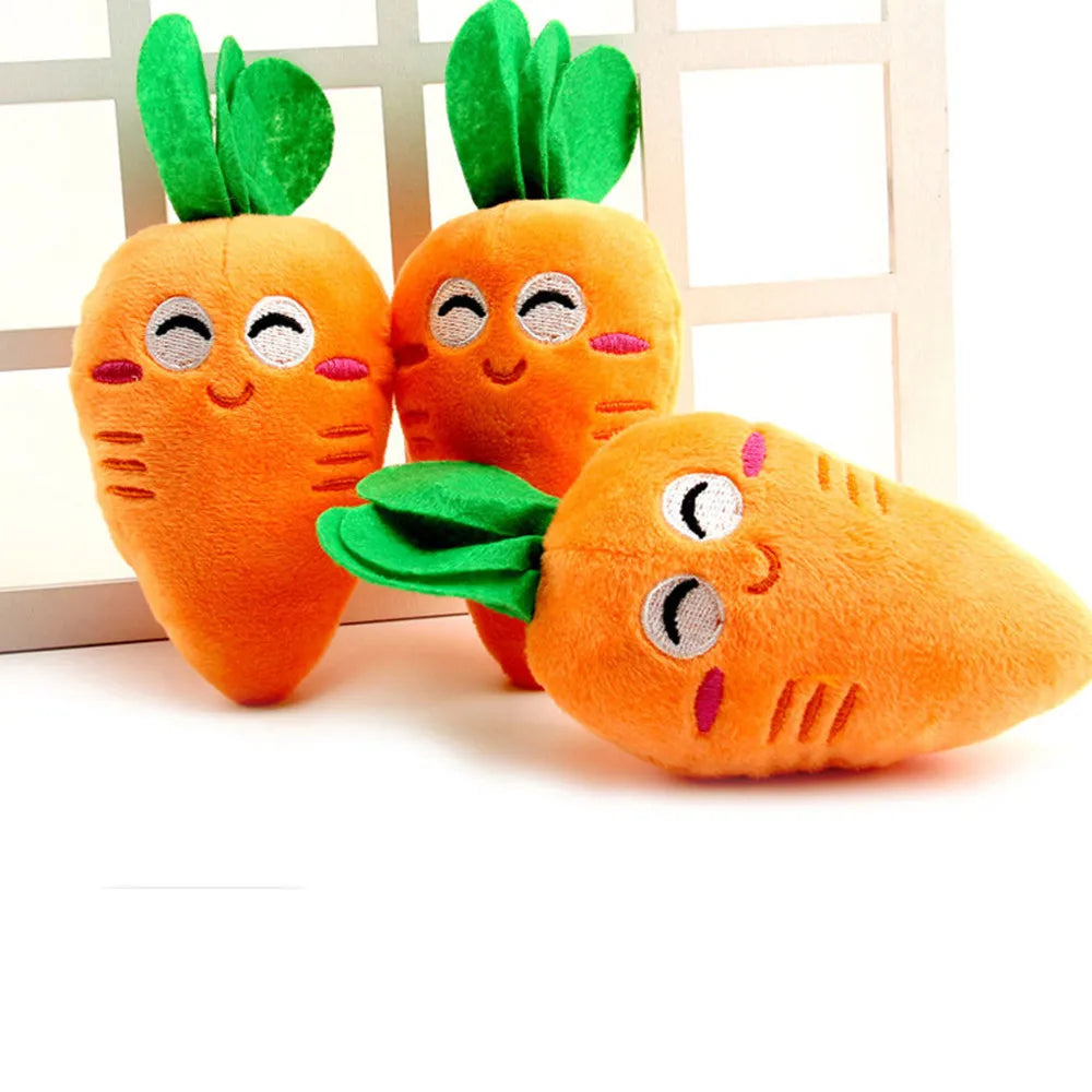 3pcs Carrot Dog Toys 🥕🐶 | Plush & Squeaky 🔊 | Soft Chew for Dogs & Cats 🧸 | Teeth Cleaning & Play ✅