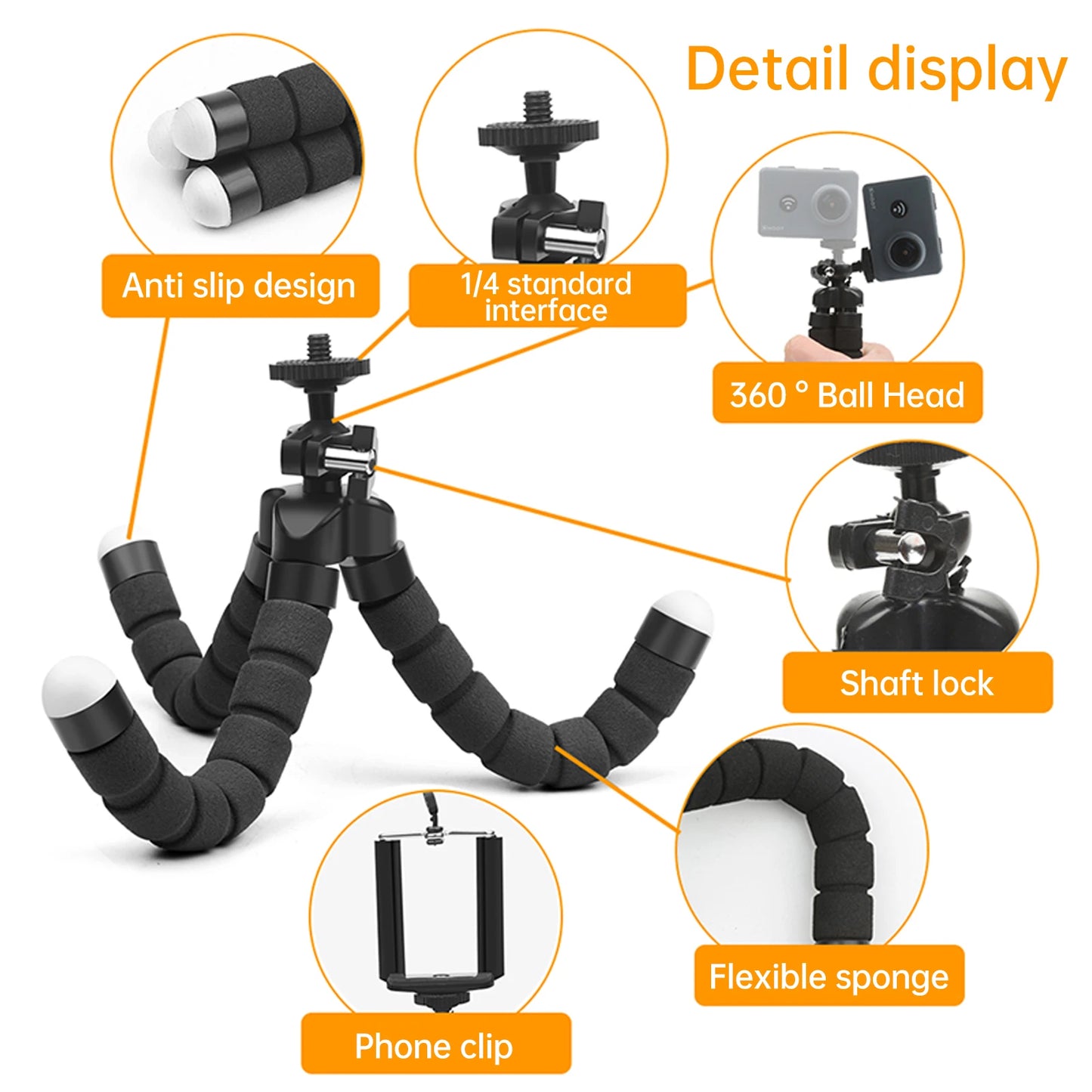 📸 Mini Octopus Tripod για GoPro Hero 11/10/9/8/7/6/5 – Flexible Stand με Universal Βάση