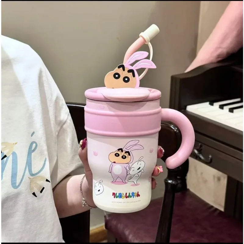 🥤✨ MINISO Crayon Shin-chan Θερμός με Καλαμάκι | Ανοξείδωτο Καρτούν Παγουρίνο Μεγάλης Χωρητικότητας 🎨🐻