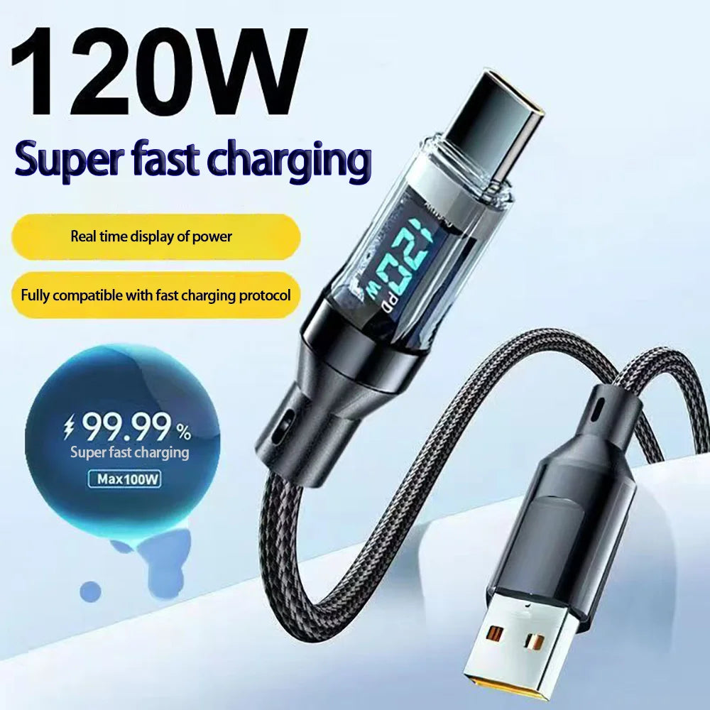 ⚡🔌 120W USB to Type-C / 100W Type-C to Type-C Fast Charging Cable με LED Display 🎯