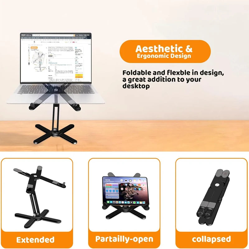 💻🔄 Universal Aluminum Alloy X-Style Stand – Ρυθμιζόμενη & Περιστρεφόμενη Βάση Laptop 🎯