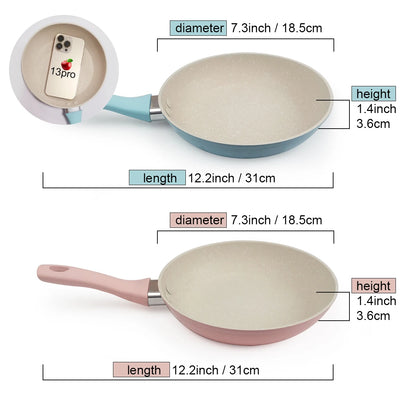 🍳 Μίνι Αντικολλητικό Τηγάνι Maifan Stone – 18cm | Ροζ ή Μπλε Χρώμα | Ιδανικό για Αυγά, Ομελέτες & Μπριζόλες