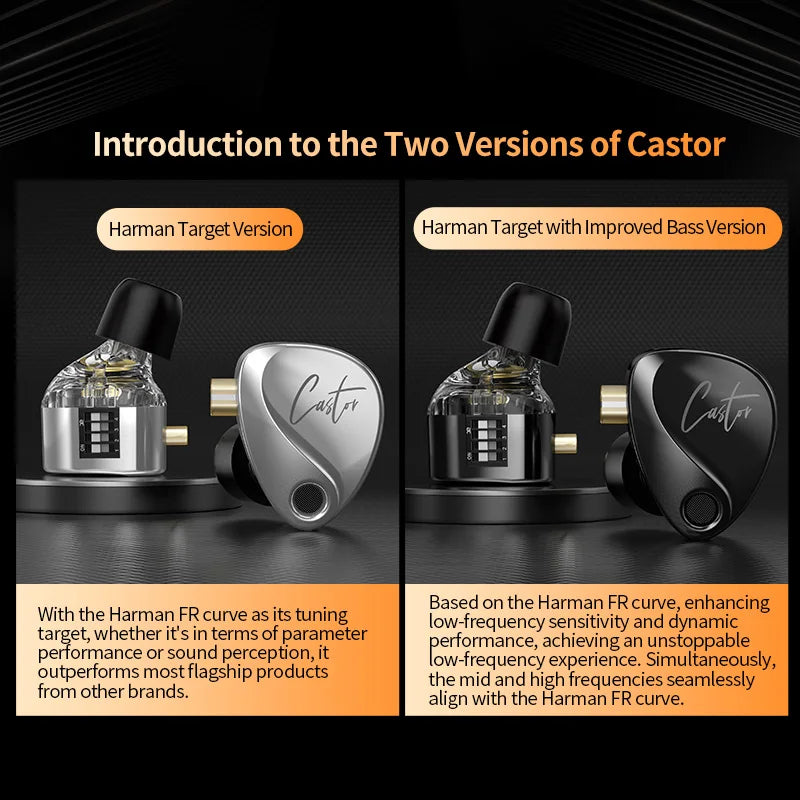 KZ Castor Harman Target Hi-Fi In-Ear Headphones with Dual Dynamic Drivers & Adjustable Tuning