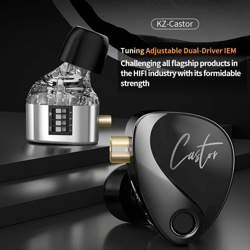 KZ Castor Harman Target Hi-Fi In-Ear Headphones with Dual Dynamic Drivers & Adjustable Tuning