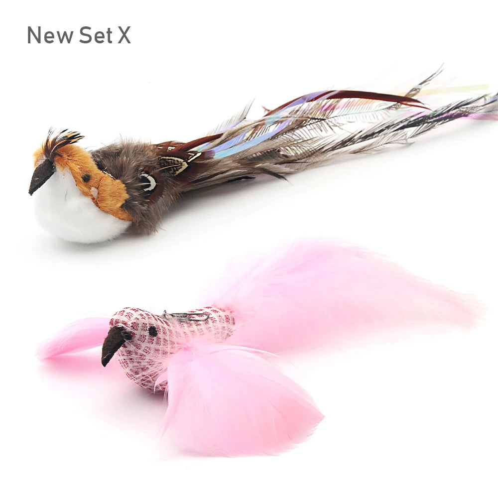 2pcs Feather Bird Cat Toy 🪶🐱 | DIY Teaser Stick Attachment 🎣 | Interactive & Funny Pet Play ✅