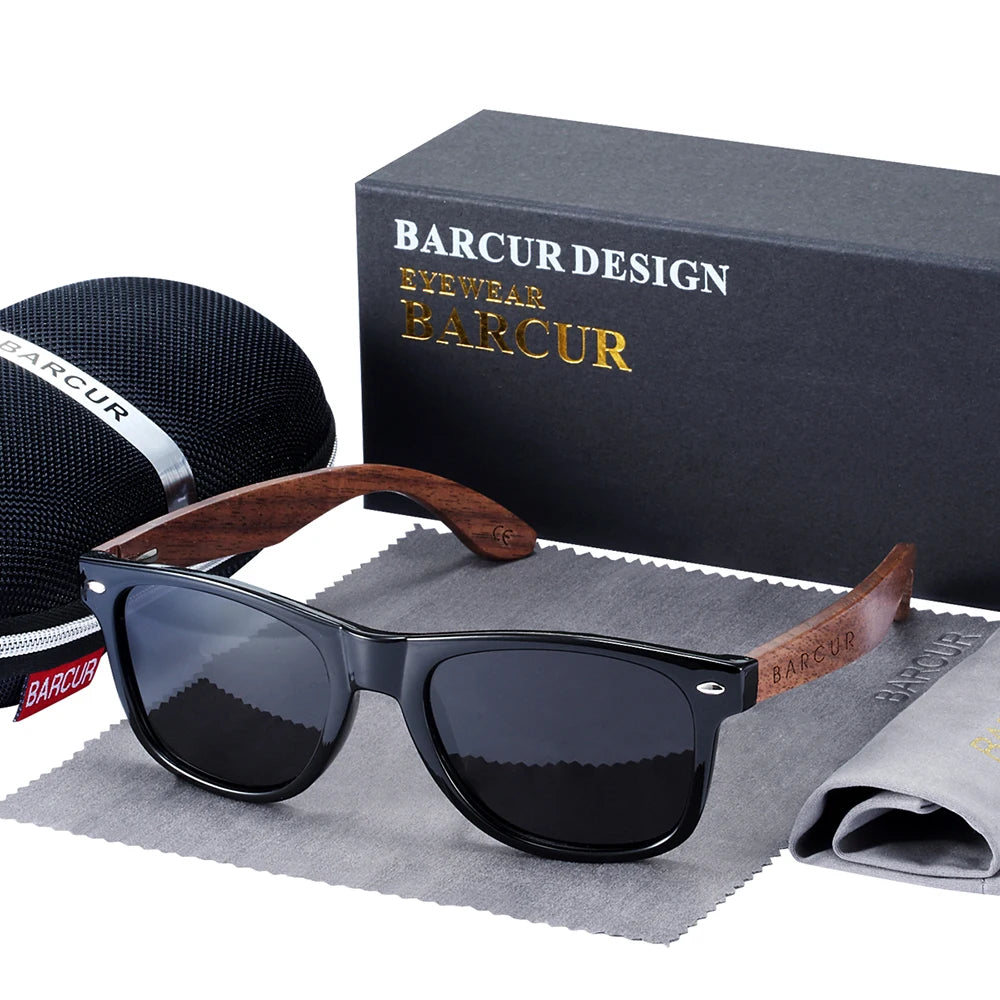 🕶️ BARCUR Γυαλιά Ηλίου από Μαύρο Καρύδι – Polarized UV400, Τετράγωνος Σχεδιασμός με Premium Θήκη 🌳✨