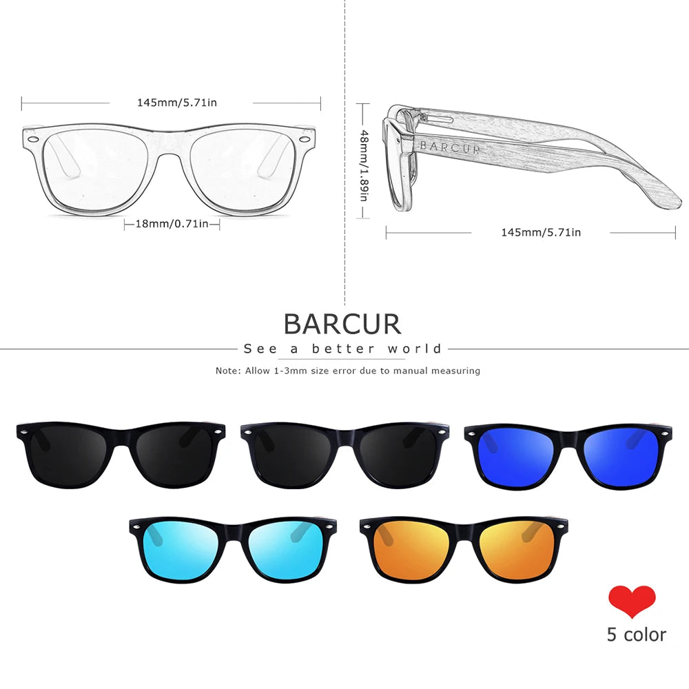 🕶️ BARCUR Γυαλιά Ηλίου από Μαύρο Καρύδι – Polarized UV400, Τετράγωνος Σχεδιασμός με Premium Θήκη 🌳✨