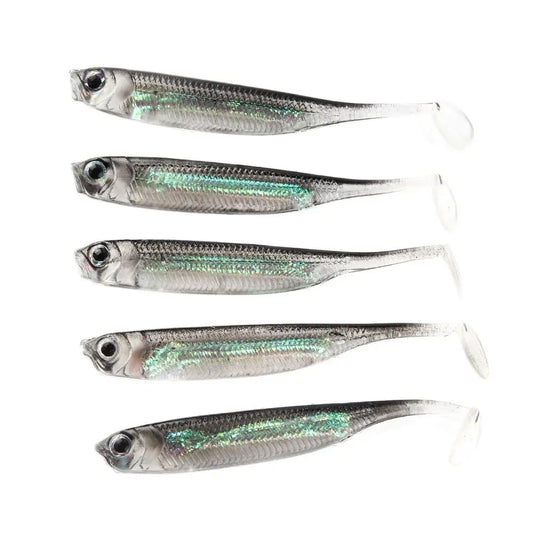 🎣 Atriptime 5Pcs Soft Bait Set – Τεχνητά Δολώματα Ψαρέματος με Ουρά T-Tail & Εφέ Ουράνιου Τόξου | 7cm / 7.5cm | 1.7g – 2.7g