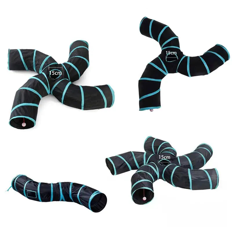 🐾 S-Shape Πτυσσόμενο Τούνελ για Γάτες – Διαδραστικό Παιχνίδι με 2/3/4/5 Εξόδους | Foldable Cat Tunnel Toy για Γάτες & Κουνελάκια