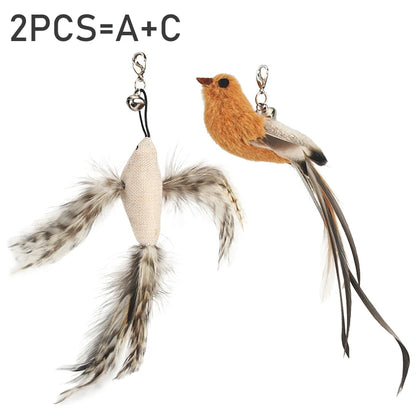 2pcs Feather Bird Cat Toy 🪶🐱 | DIY Teaser Stick Attachment 🎣 | Interactive & Funny Pet Play ✅