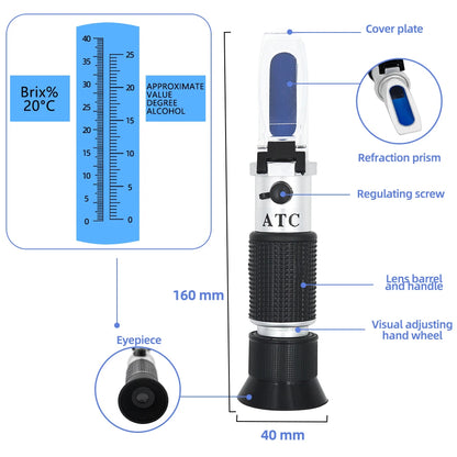 🍇🍷 Handheld Refractometer Tester 🚀 (Αλκοόλ 0-25% / Brix 0-40%)