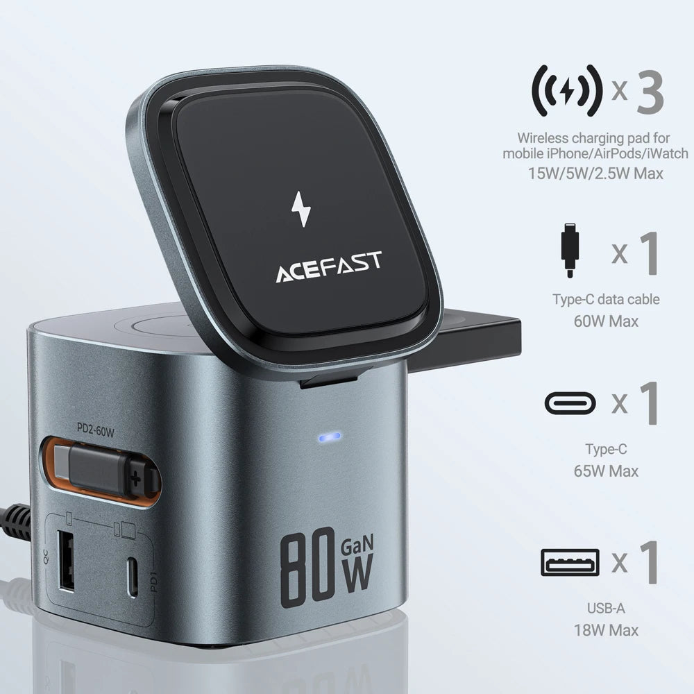 ACEFAST 6-in-1 Magnetic Wireless Charging Station – 15W & GaN PD 65W