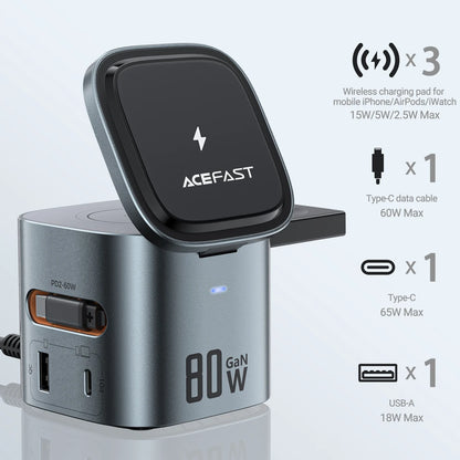 ACEFAST 6-in-1 Magnetic Wireless Charging Station – 15W & GaN PD 65W