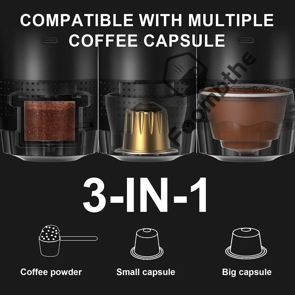 ☕🚗 Wireless Electric Portable Espresso Coffee Machine – 3 σε 1 Καφετιέρα Κάψουλας & Αλεσμένου Καφέ για Σπίτι, Αυτοκίνητο & Camping