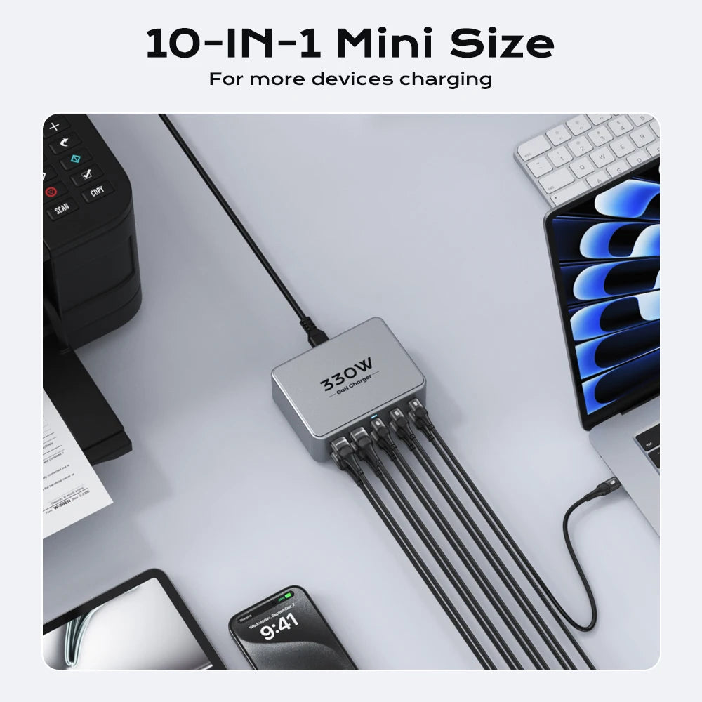 ⚡🔌 330W USB-C GaN Multiport Charger – 10 Θύρες (6 USB-C + 4 USB-A) PD 3.0 / QC 3.0