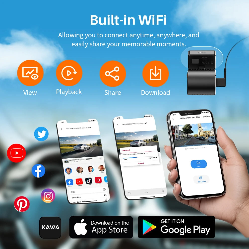 🚗📹 KAWA MINI 3 Gen2 Dash Cam – 2K WiFi Car Camera με Night Vision & Voice Control