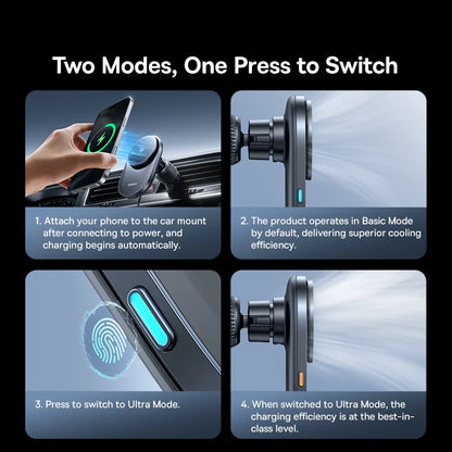 🚗📱 Baseus Qi2.2 Cooling Magnetic Car Phone Holder – 25W Wireless Fast Charger