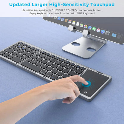 💻🔗 3-Folding Bluetooth Keyboard με Touchpad – Πτυσσόμενο, Επαναφορτιζόμενο, Συμβατό με Windows, Android & iOS! Μικρό σε μέγεθος – Μεγάλο σε δυνατότητες! ✨