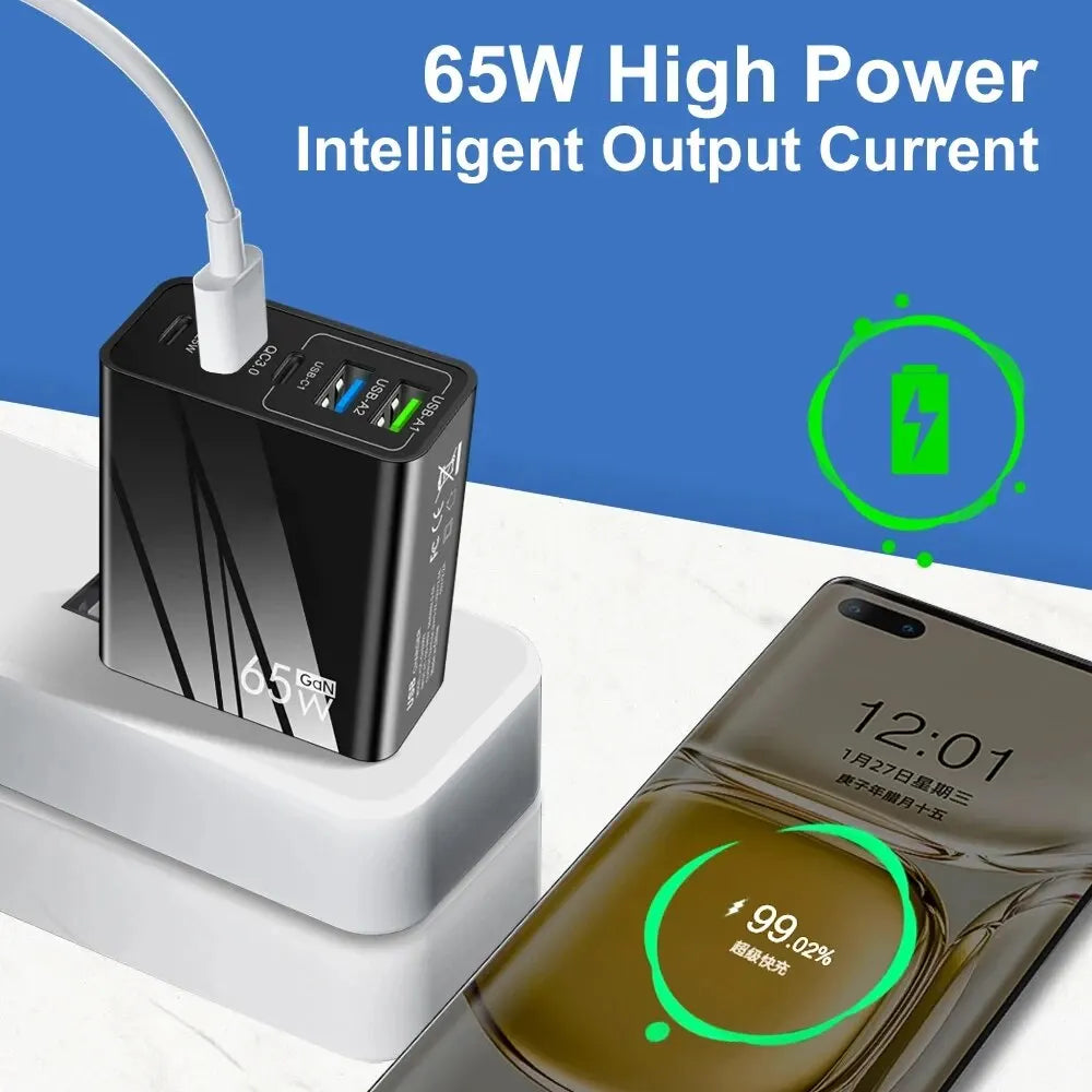 ⚡🔋 65W GaN Multi-Port Charger 🚀📱 (3 USB + 2 PD – 5 Θύρες)