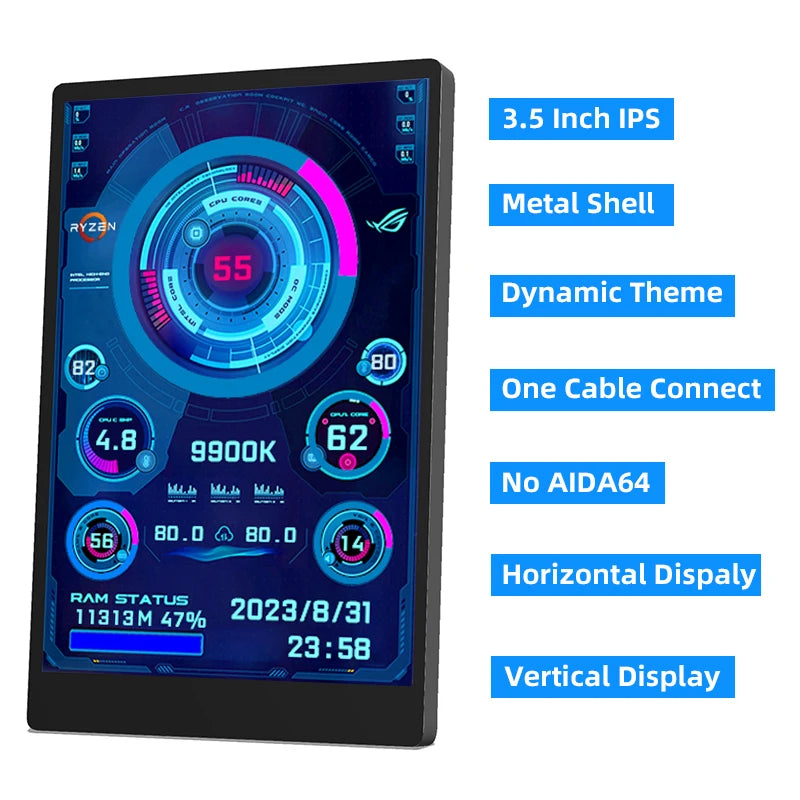 3.5” IPS Secondary Computer Screen USB-C – Real-Time Monitor CPU / GPU / RAM / HDD