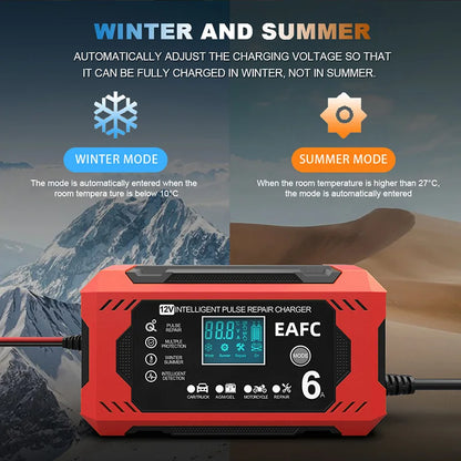 🔋🚗 Smart Battery Charger 12V 6A – Car & Motorcycle with LCD Repair Mode 🚗🔋