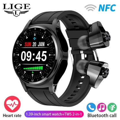 🎯 LIGE NFC Smartwatch με Ενσωματωμένα TWS Ακουστικά – 2 σε 1, Ρολόι & Ακουστικά! 🎯