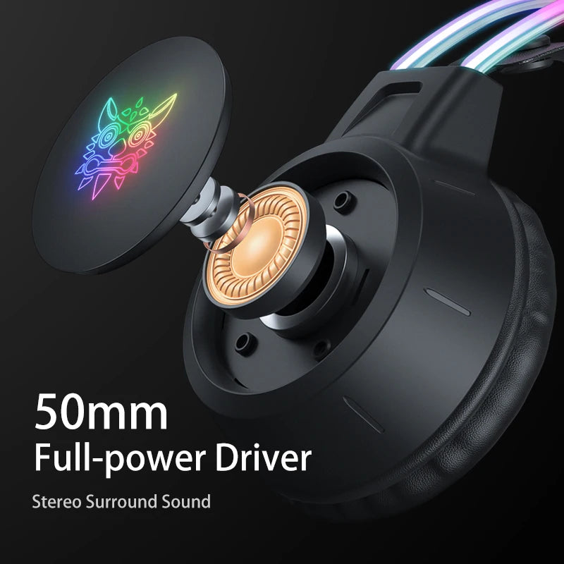 🎧 ONIKUMA RGB Gaming Headset με HD Μικρόφωνο & 3.5mm Jack | Για PC, PS4, PS5, Xbox & Switch | 50mm Drivers & Ρυθμιζόμενο Φως RGB
