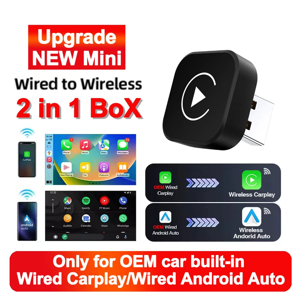 🚗 2-in-1 Wireless CarPlay & Android Auto Adapter | Smart Mini BT + WiFi USB Dongle | Plug & Play | Universal Compatibility for OEM Cars