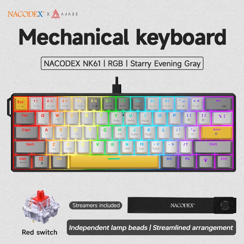 ⌨️🔥 AJAZZ NK61 Wired Gaming Mechanical Keyboard – 60% RGB (61 Keys) 🎮✨